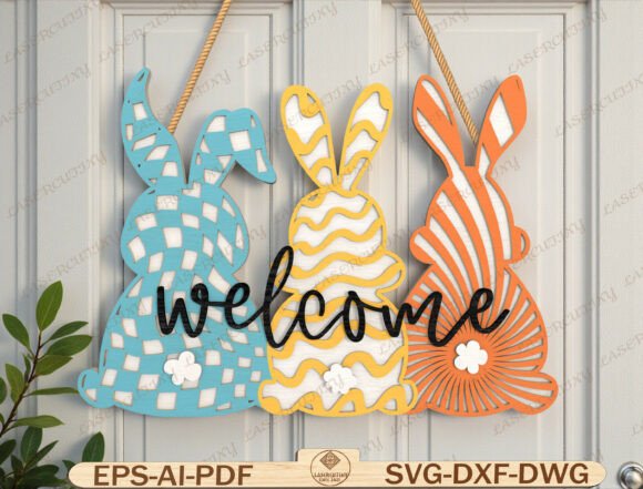 Layered Easter Bunny Welcome Sign Laser Cut File