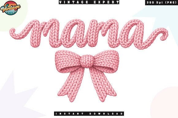 Mama Crochet Yarn Faux Pink Bow PNG: A Cozy Design Asset