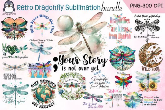 Retro Dragonfly Sublimation Bundle: Nature-Inspired Design