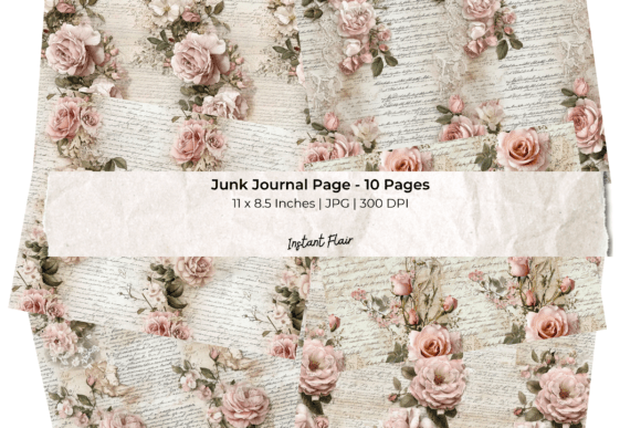 Rose Junk Journal Pages Set: Designing with Romantic Florals