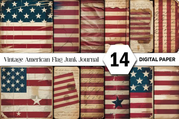 Timeless Charm: Vintage American Flag Junk Journal Pages